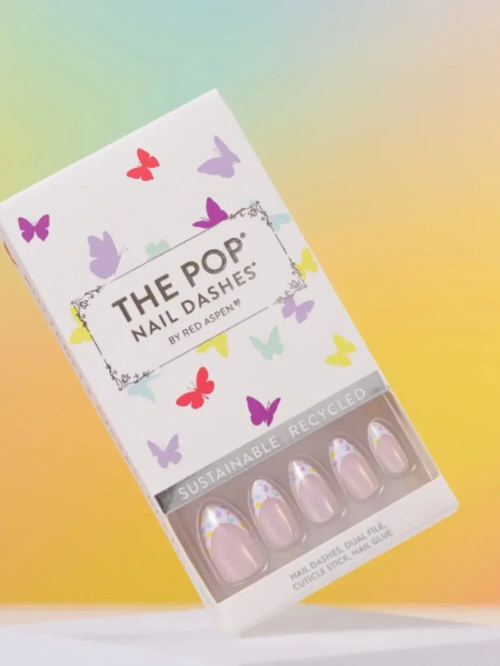 New Red Aspen Press On Nails POP Butterfly Kisses Blythe Medium Almond